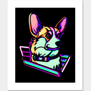 Retro Corgi Synthwave Dog Lover Welsh Posters and Art